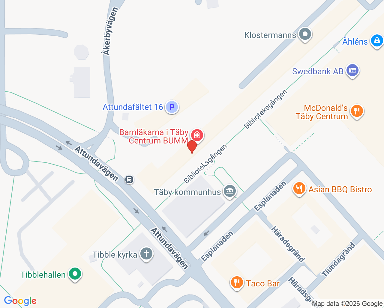 Karta till Täby Centrum Fysioterapi - Renard Specialiserad fysioterapi