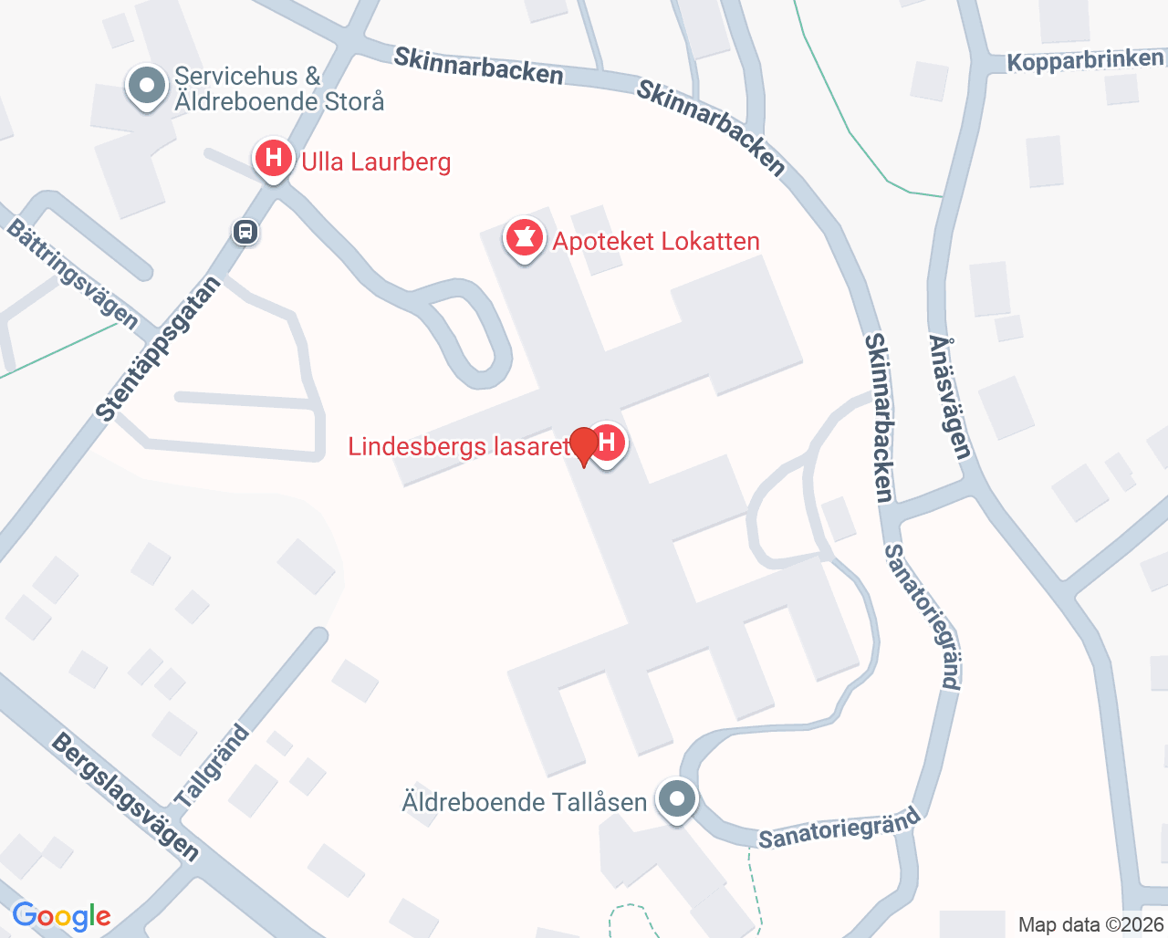 Karta till Logopedmottagningen Lindesbergs lasarett, Lindesberg