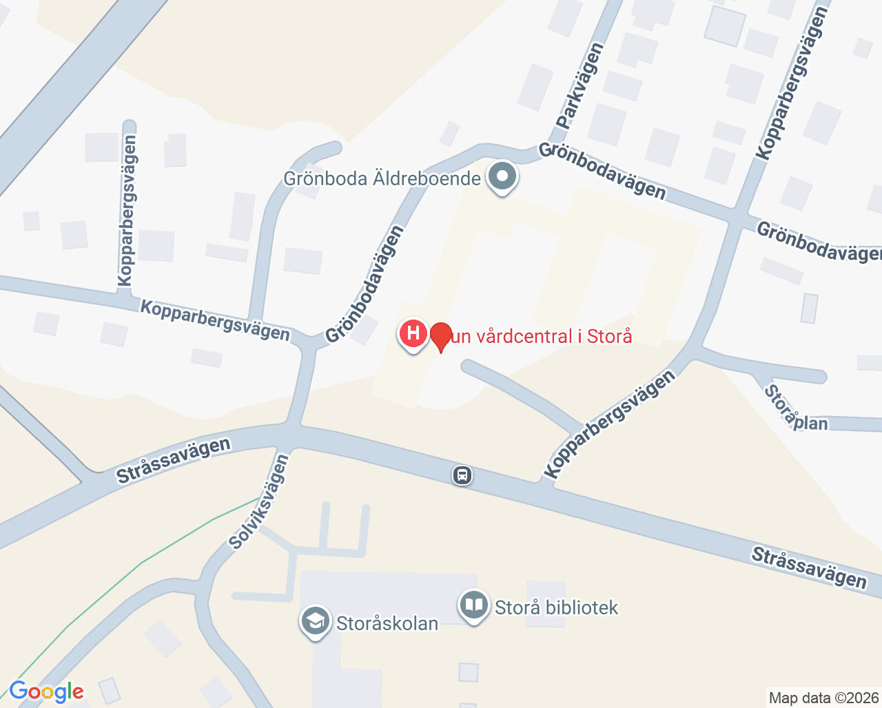 Karta till Barnavårdscentralen BVC Idun vårdcentral Storå