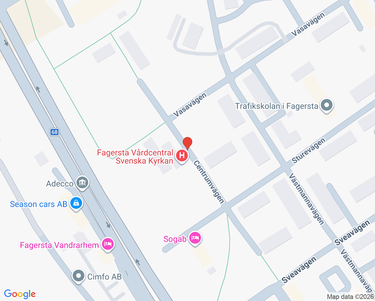 Karta till Fagersta Vårdcentral Vaccinationsmottagning