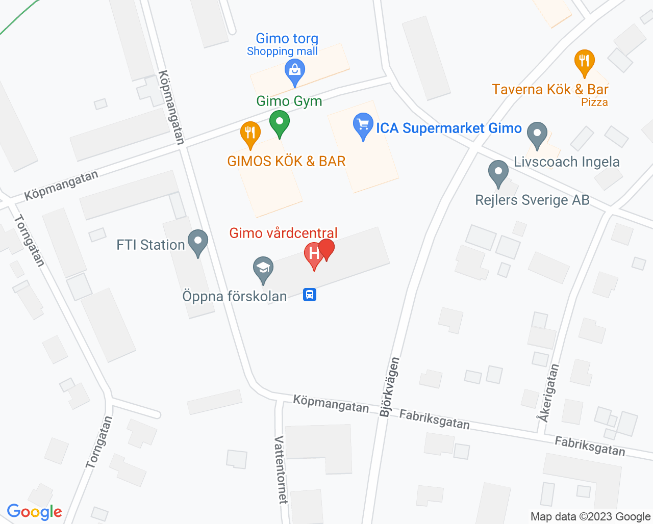 Karta till Barn- och ungdomshälsan i Gimo