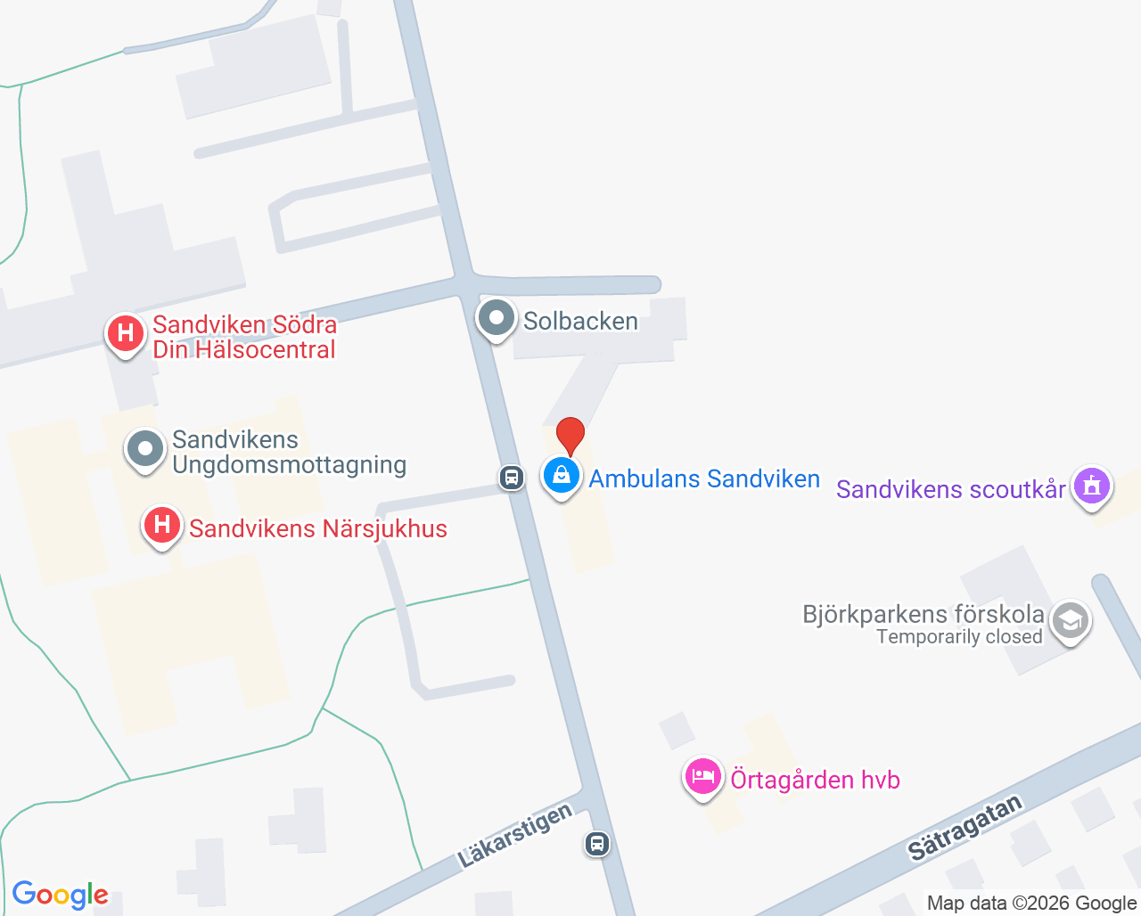 Karta till Fysioterapi specialistvård Sandviken