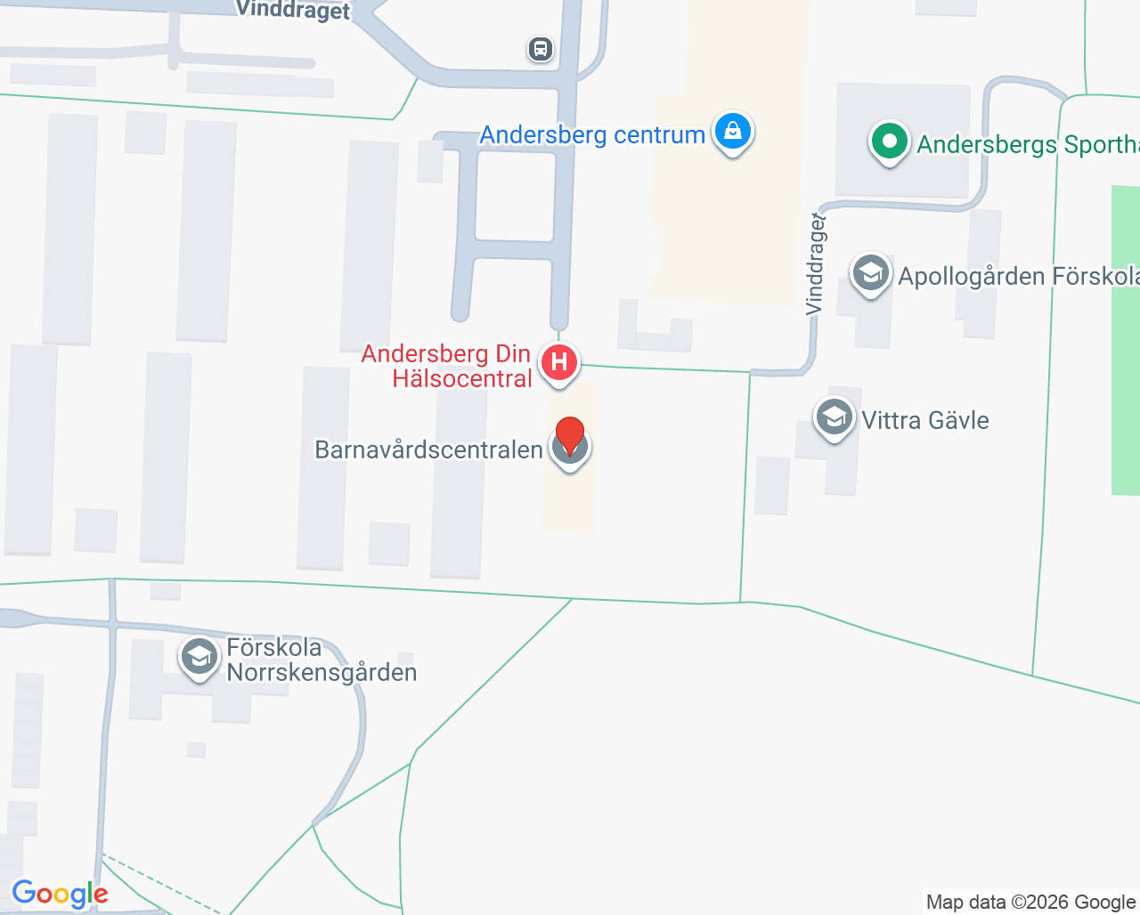Karta till VO Andersberg Din hälsocentral