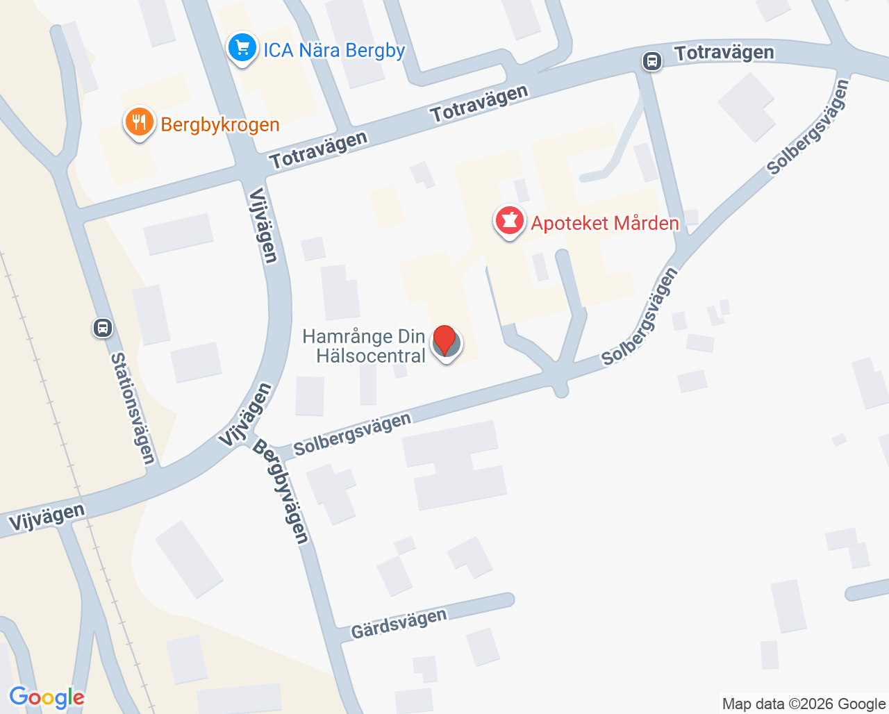 Karta till VO Hamrånge Din hälsocentral