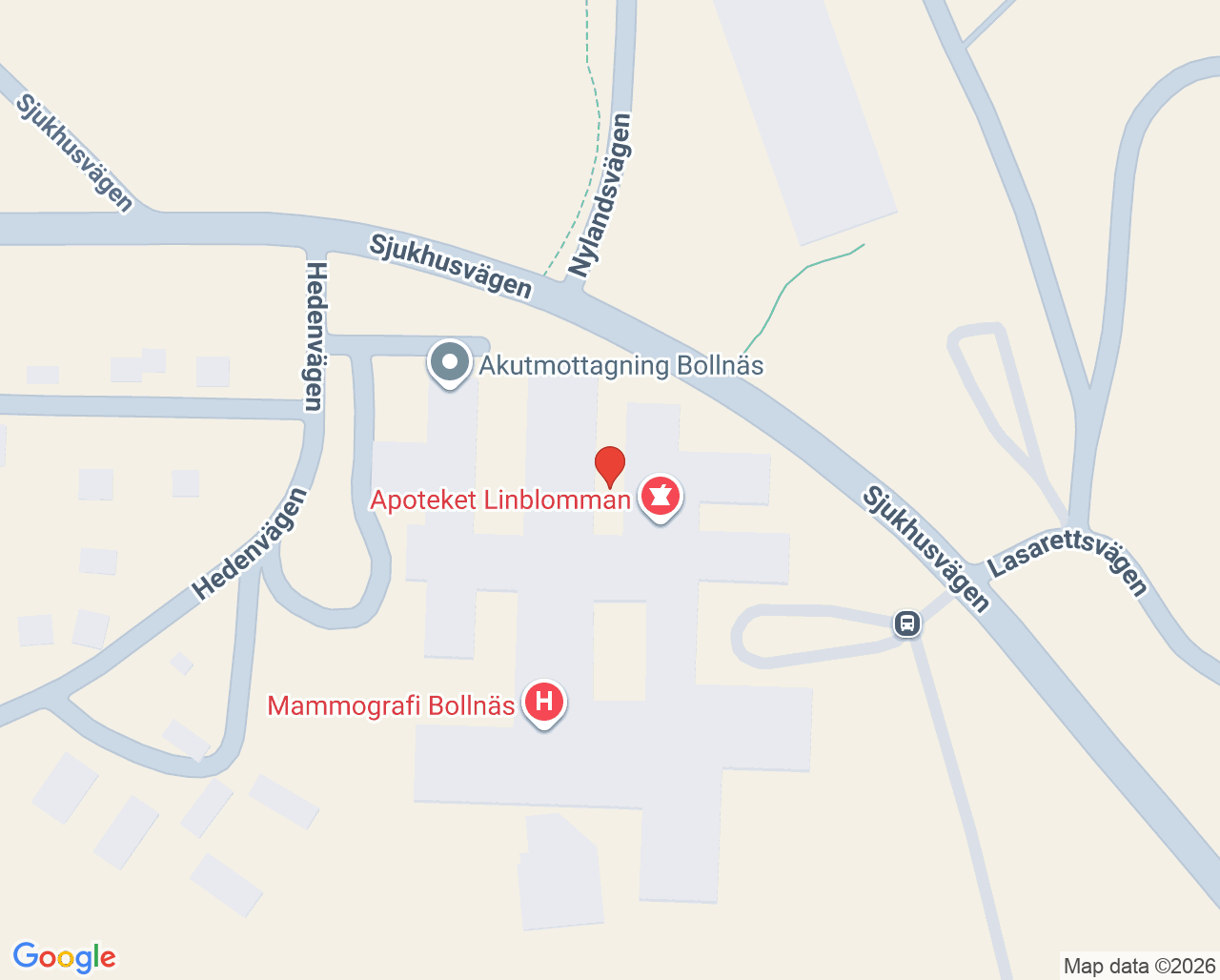 Karta till Bollnäs sjukhus