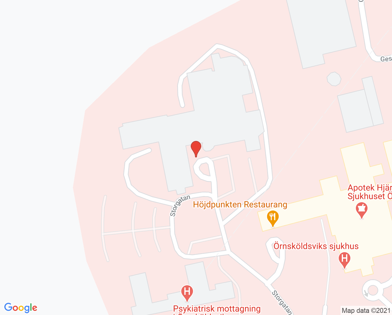 Karta till Stroke och rehabiliteringsavdelning Örnsköldsvik