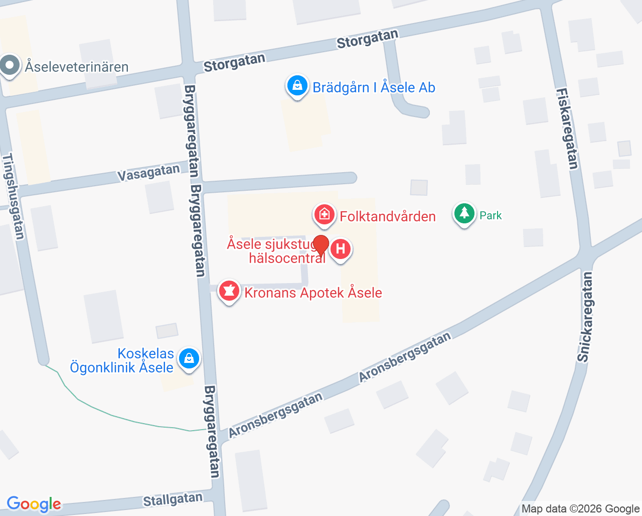 Karta till Barnmorskemottagning Åsele hälsocentral