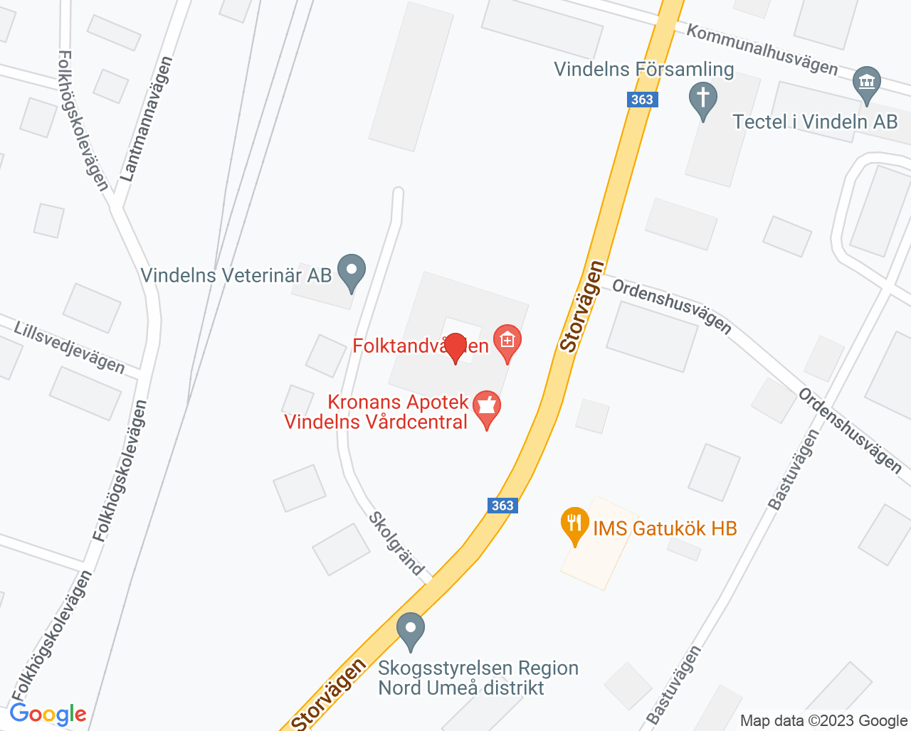 Karta till Folktandvården Vindeln