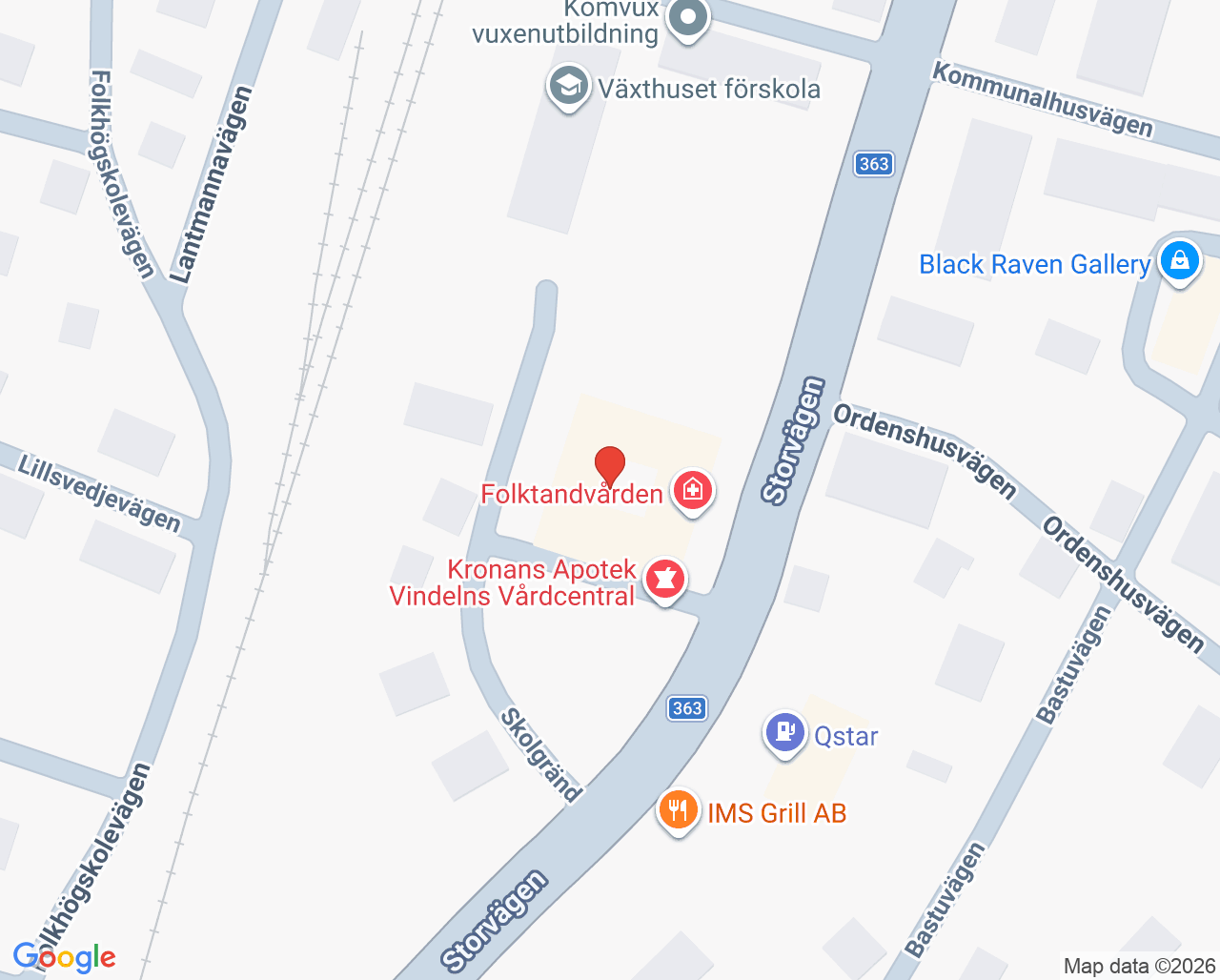 Karta till Barnhälsovård Vindelns hälsocentral