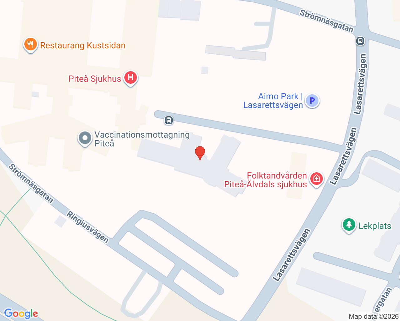 Karta till Barn- och ungdomspsykiatriska mottagningen Piteå sjukhus
