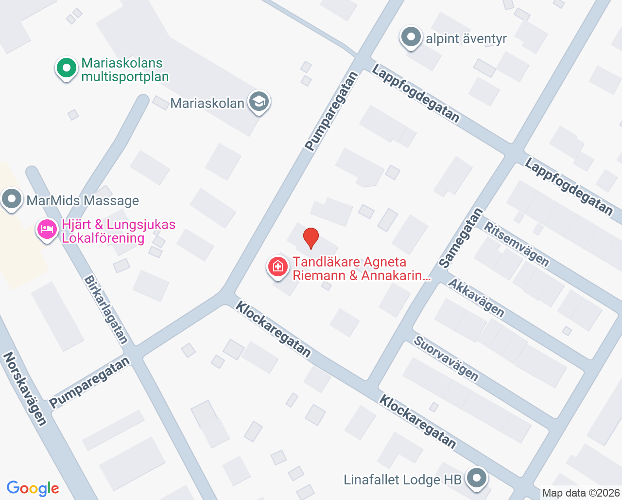 Karta till Polarkronans Praktik Agneta Riemann, Gällivare