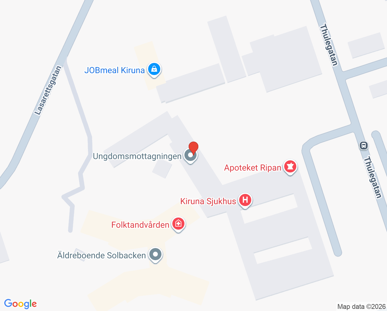 Karta till Kiruna hälsocentral