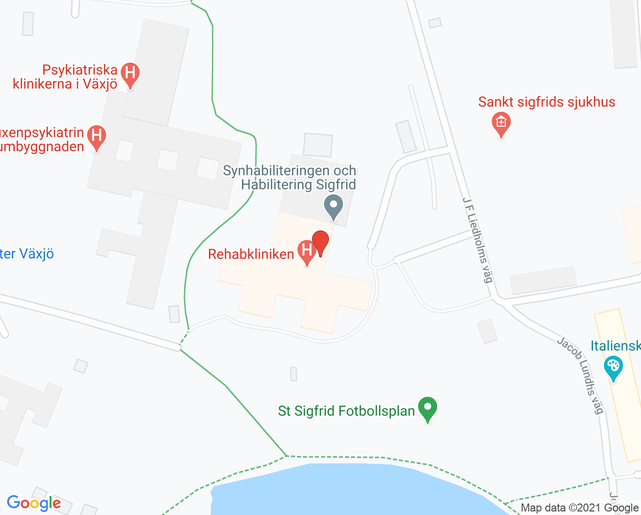 Karta till Rehabiliteringskliniken, Växjö