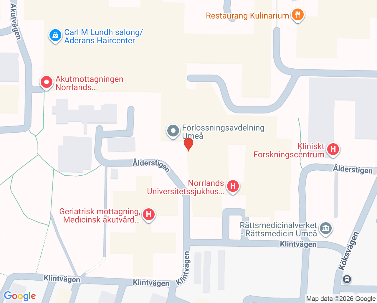 Karta till Förlossningsavdelning Umeå