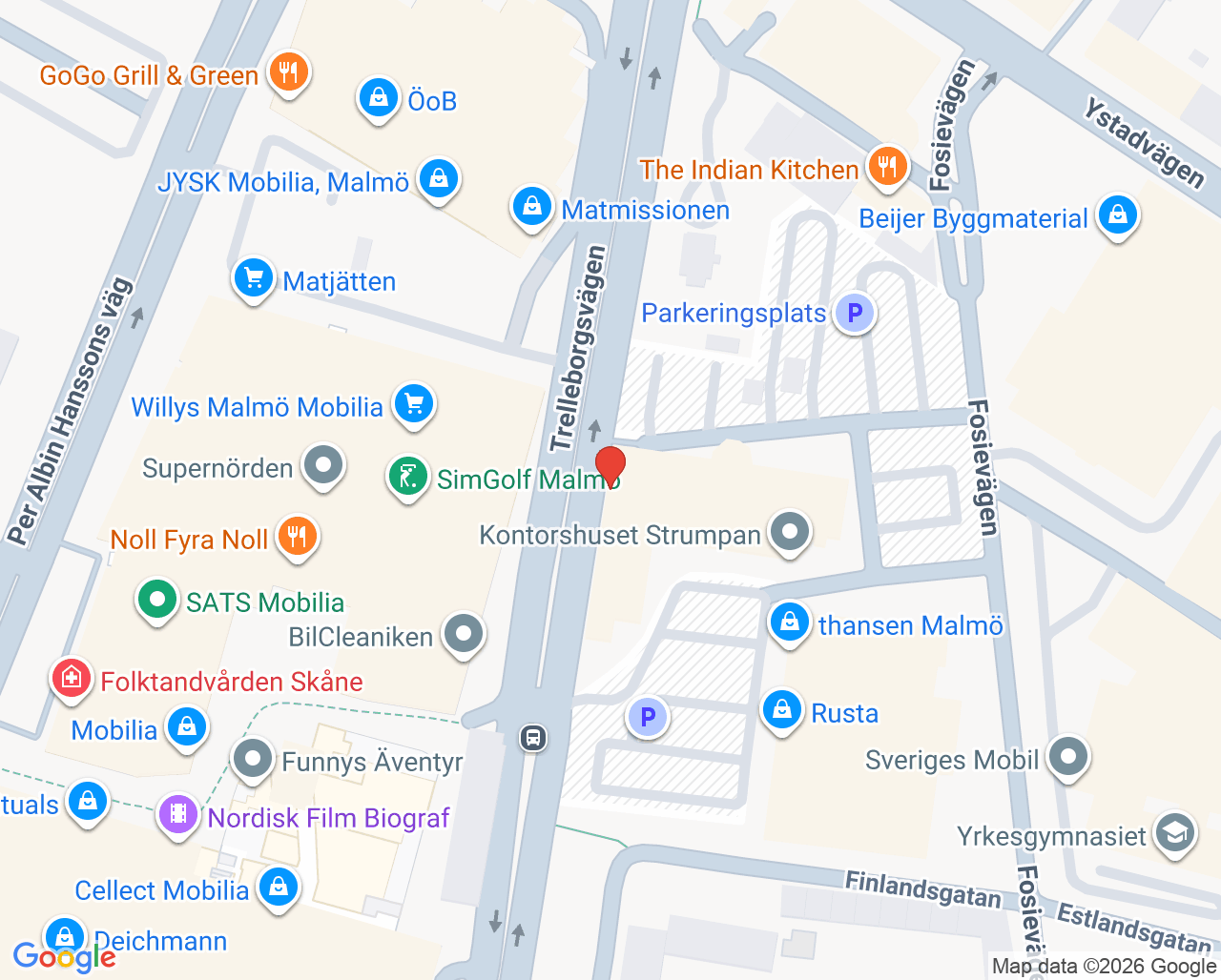 Karta till Vuxenpsykiatrimottagning Fosievägen Malmö