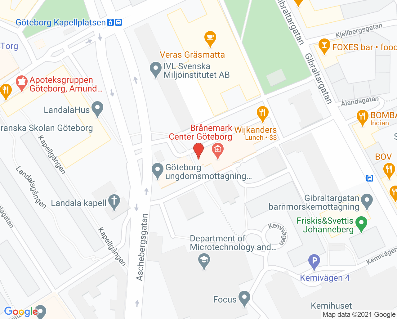 Karta till Brånemark Center Göteborg