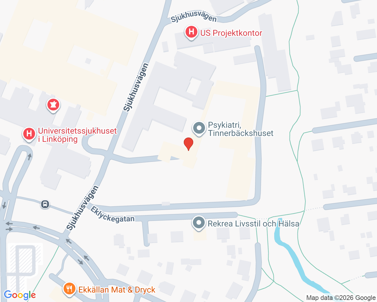 Karta till Akutenheten, Psykiatriska kliniken i Linköping