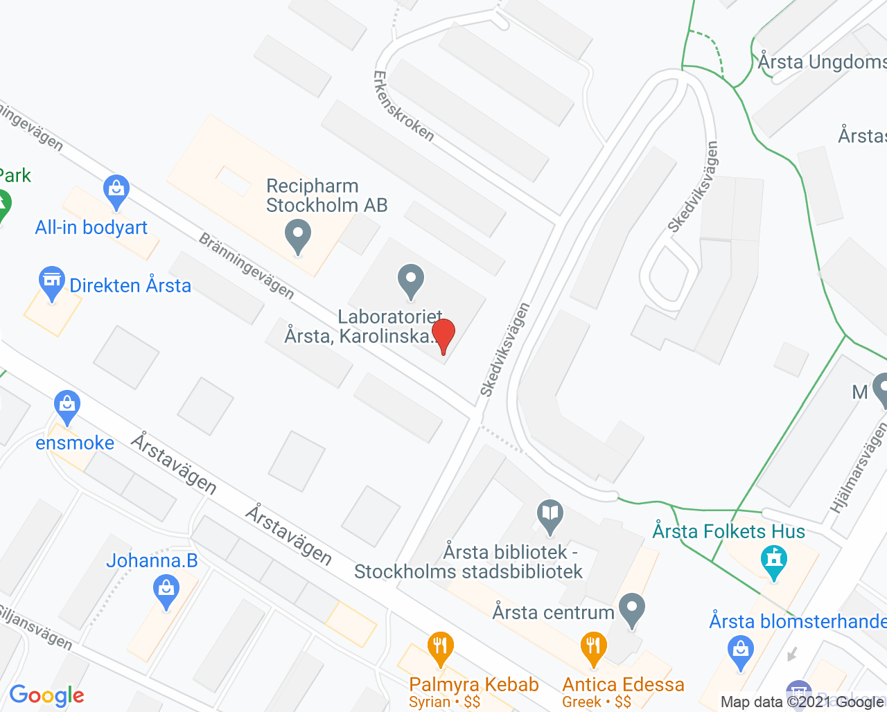 Karta till Capio BMM Årsta graviditetsövervakning, Enskede/Årsta/Vantör