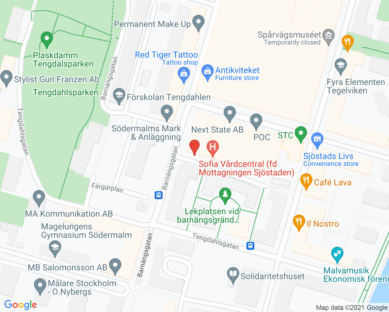 Karta till Sofia Vårdcentral Barnängsgatan, Södermalm