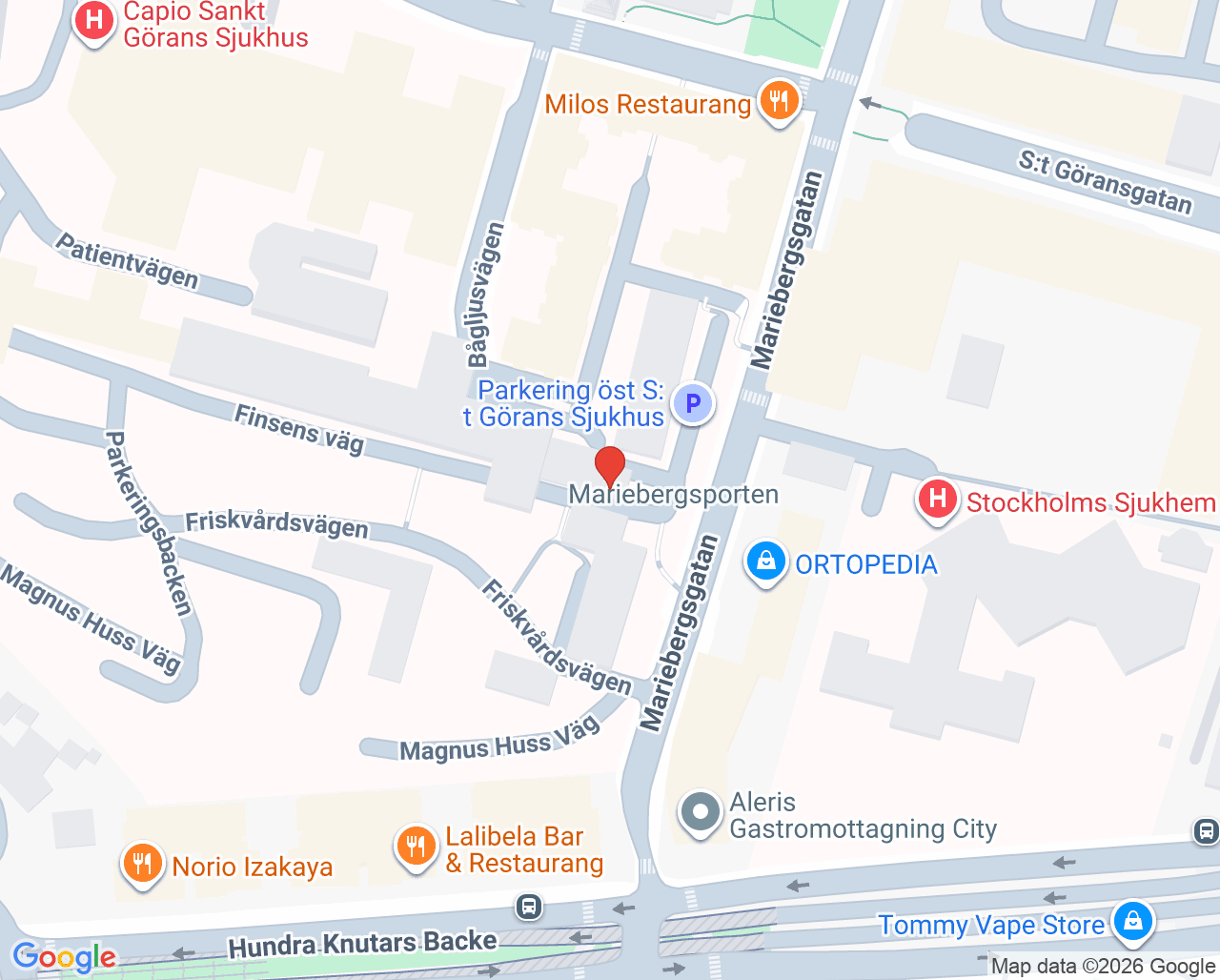 Karta till Bröstcentrum Mammografi screening, Capio S:t Görans Sjukhus