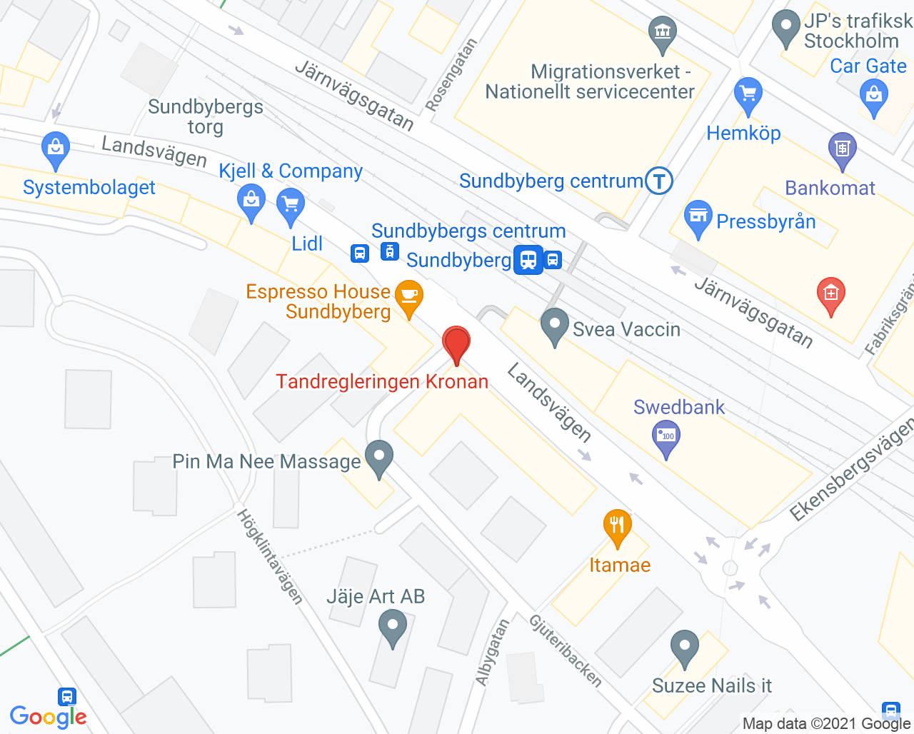 Karta till Specialistandvården Kronan, Sundbyberg