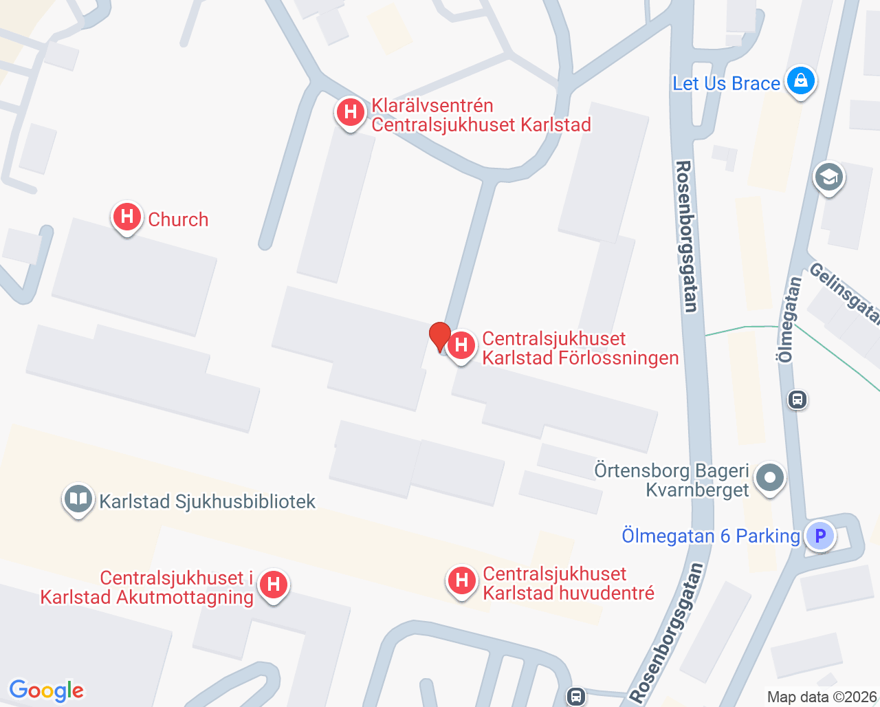 Karta till Förlossningsavdelningen kvinnosjukvården, Centralsjukhuset Karlstad
