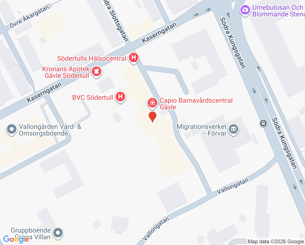 Karta till Capio Hälsocentral Gävle