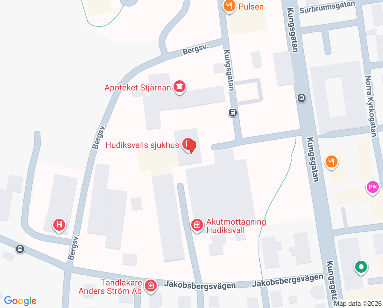Karta till Medicinsk akutvårdsavdelning och stroke Hudiksvall