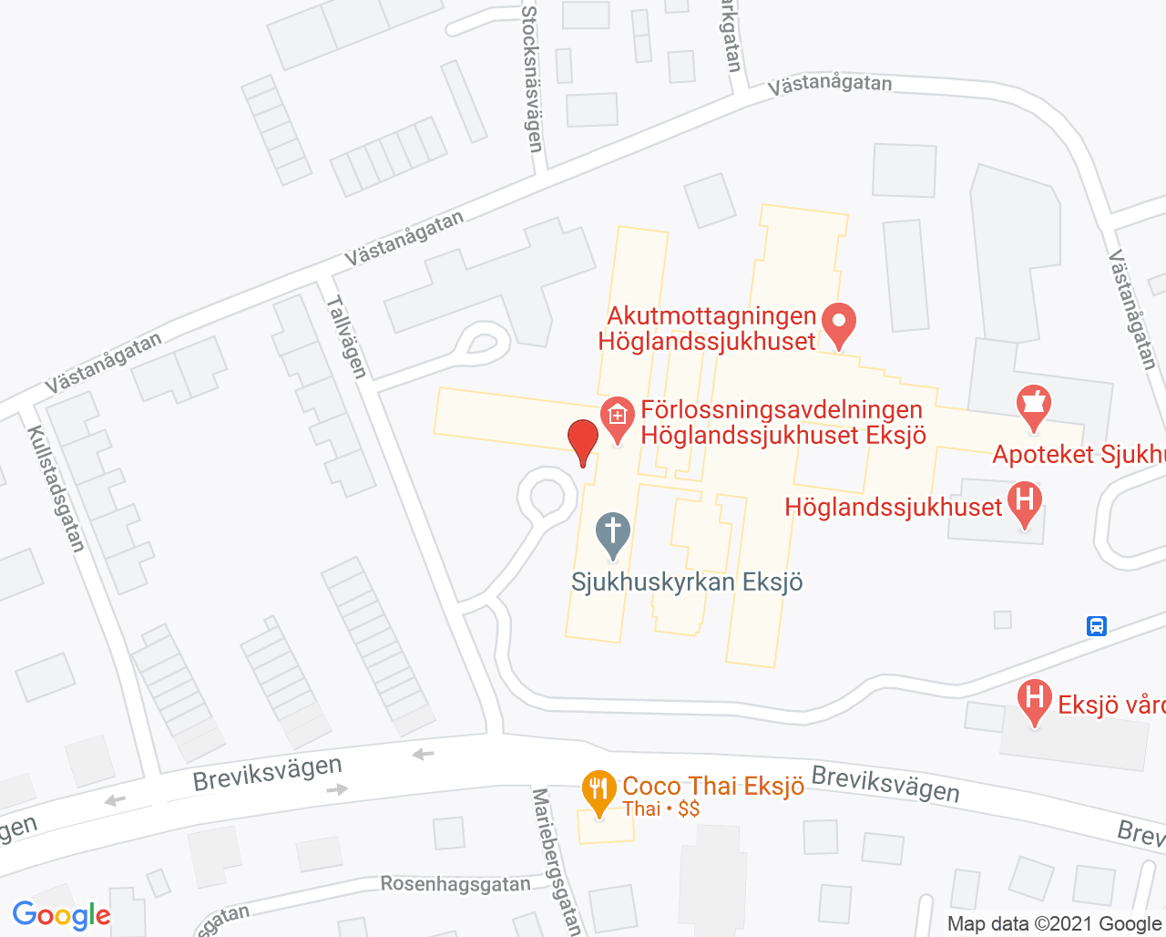 Karta till Mag-tarmmottagningen Höglandssjukhuset Eksjö