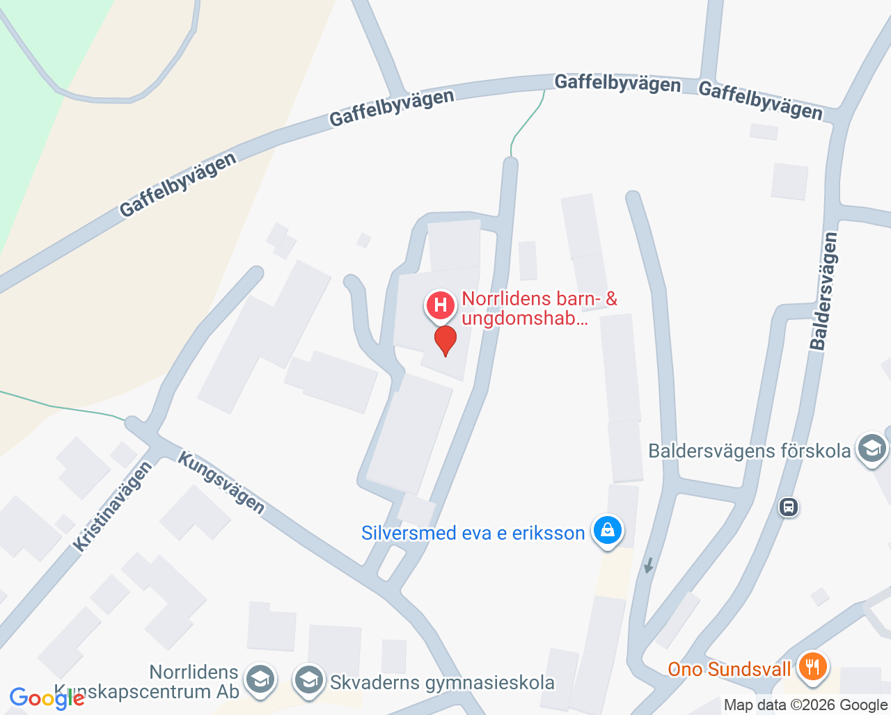 Karta till BUP NP-mottagning Sundsvall