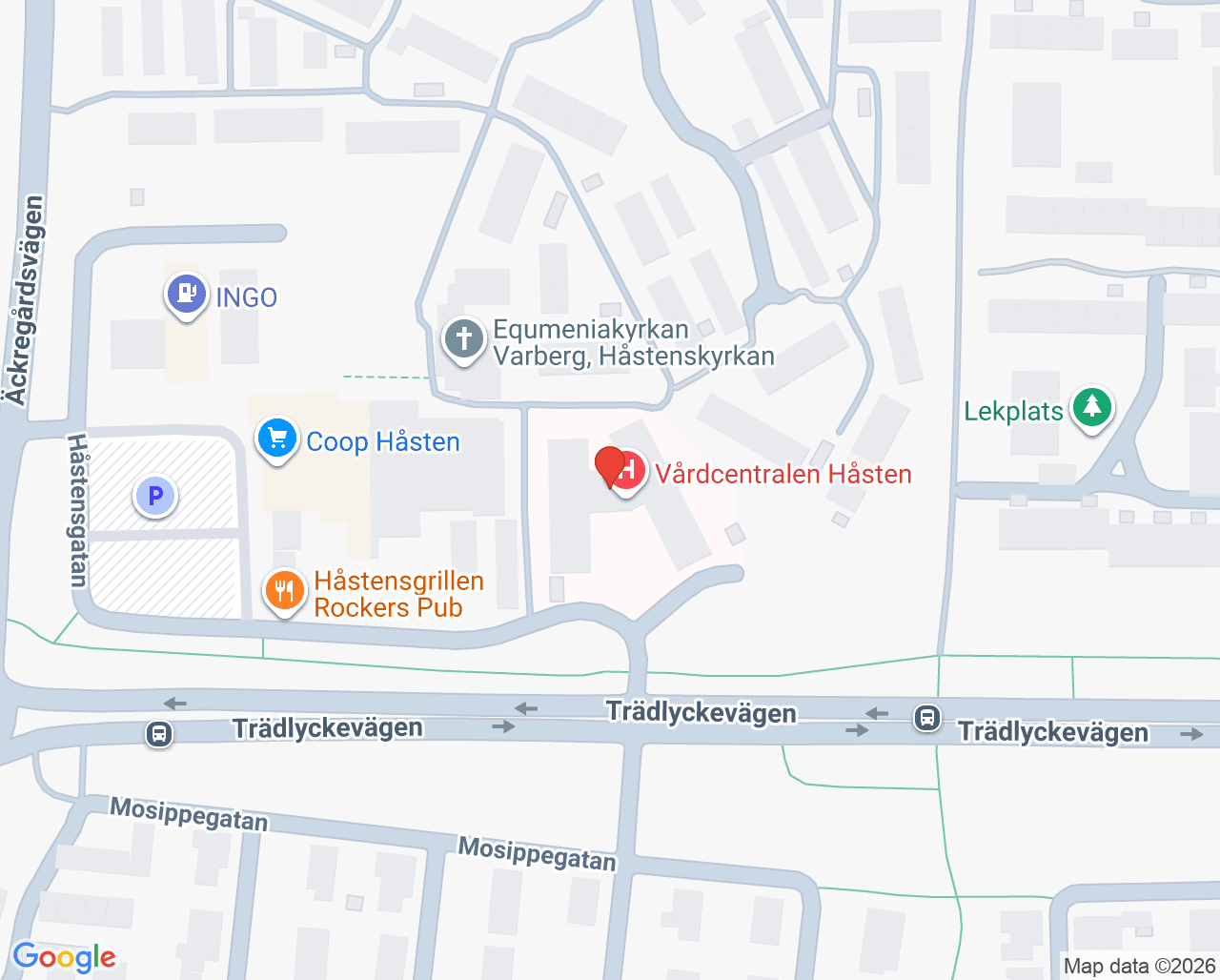 Karta till Kuratorsmottagningen Håsten, Varberg