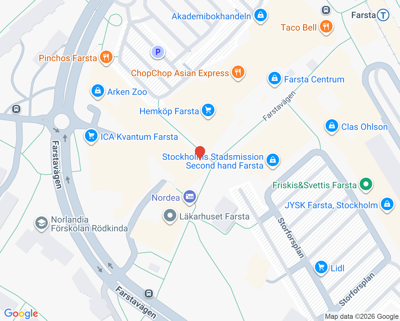 Karta till VaccinDirekt Farsta Centrum