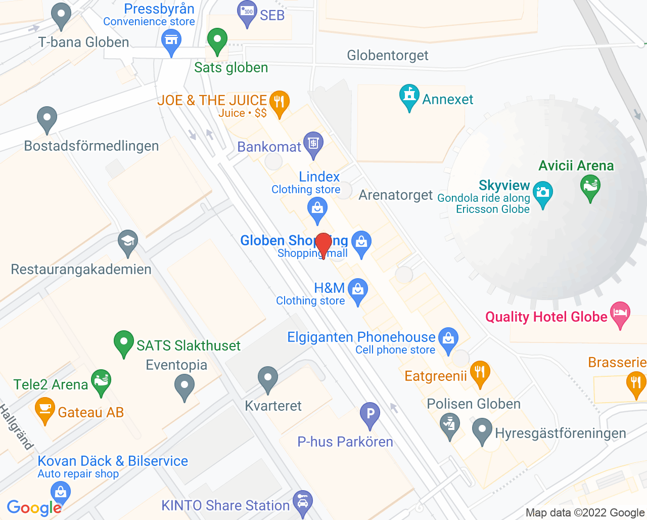 Karta till Capio Artro Clinic Rehab Globen -  Momats Olsson H ft, Enskede/Årsta/Vantör