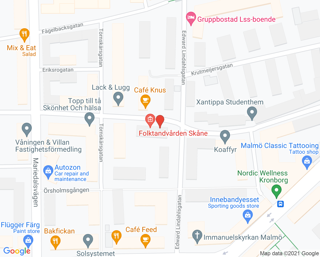 Karta till Malmö Rönneholm, Folktandvården Skåne AB