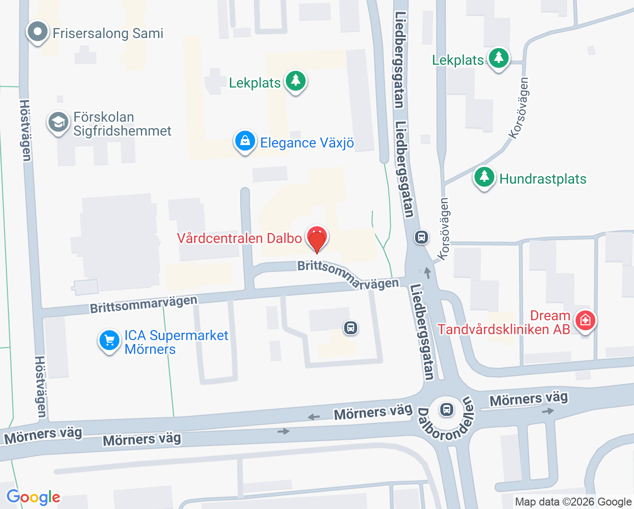 Karta till Vårdcentralen Dalbo, Växjö