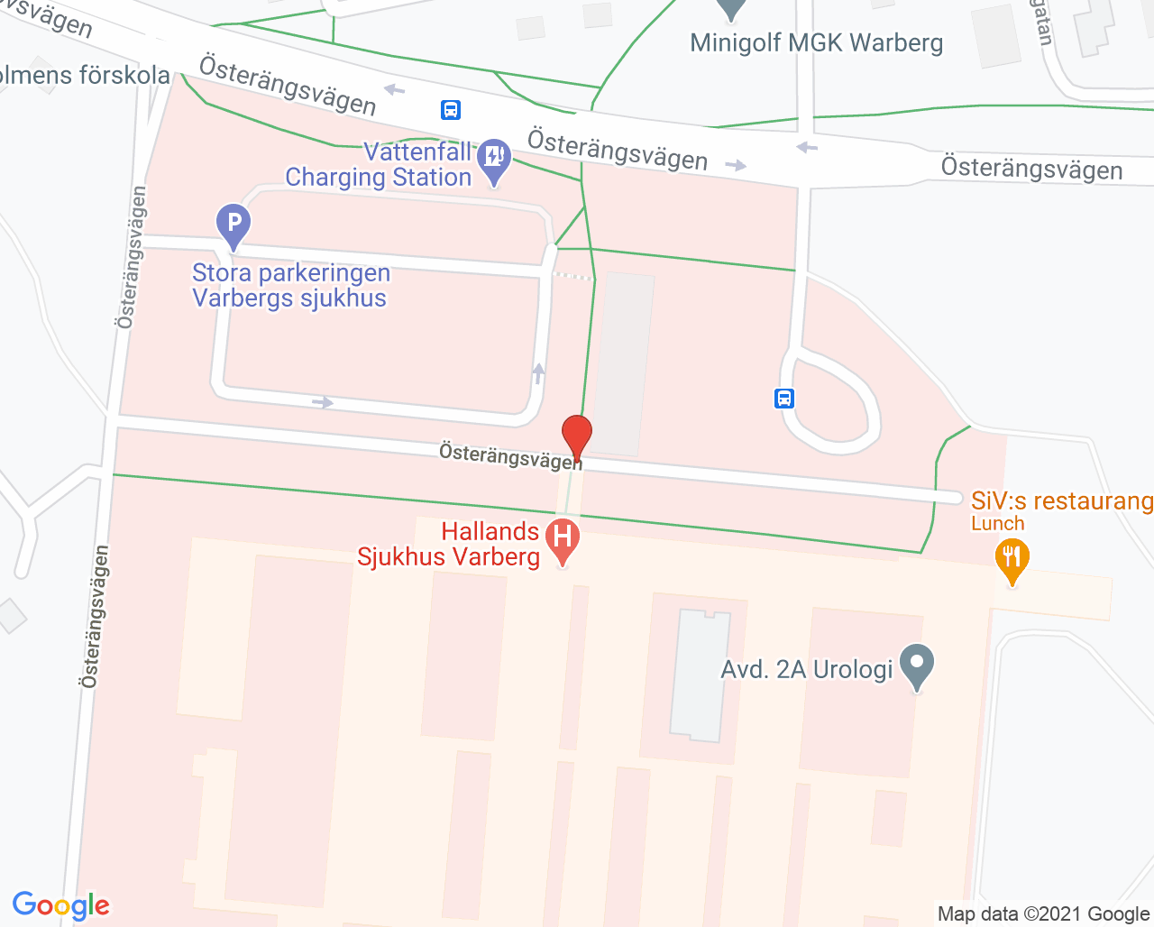 Karta till Öron- näs- och halsmottagningen Hallands sjukhus Varberg