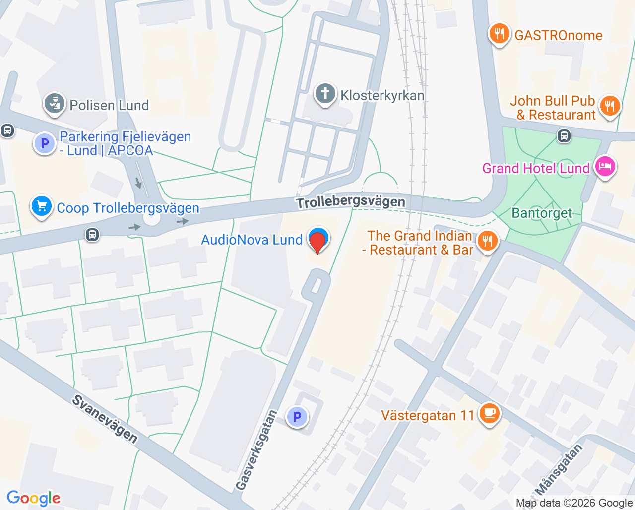 Karta till AudioNova Lund