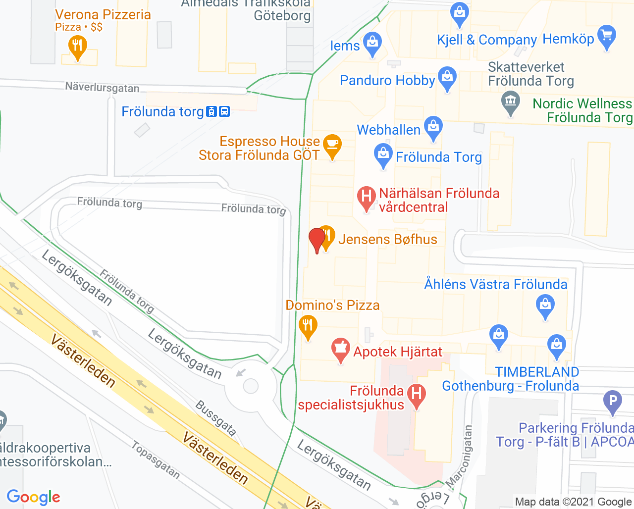 Karta till Närhälsan Frölunda rehabmottagning, Göteborg