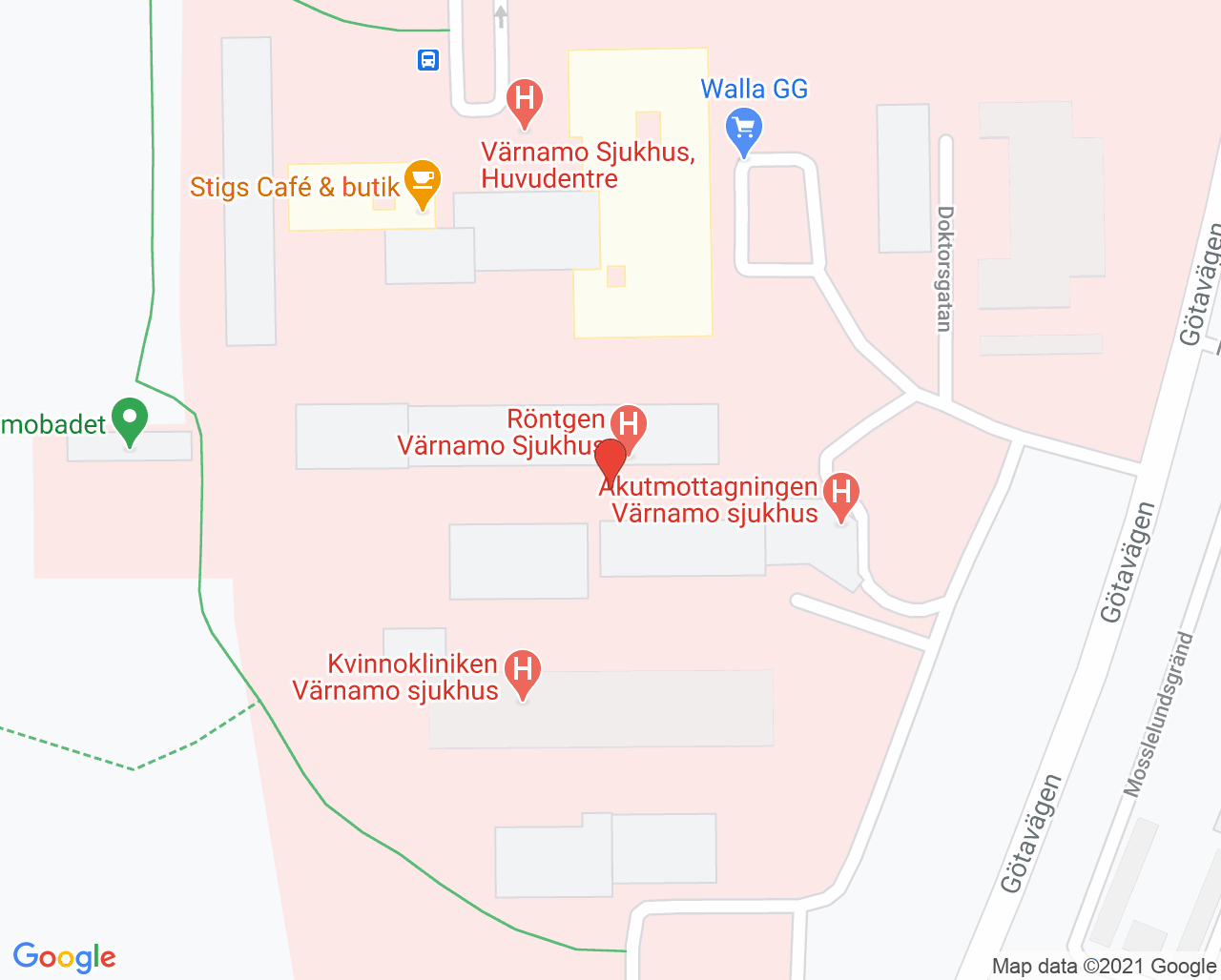 Karta till Kvinnoklinikens vårdenhet Värnamo sjukhus