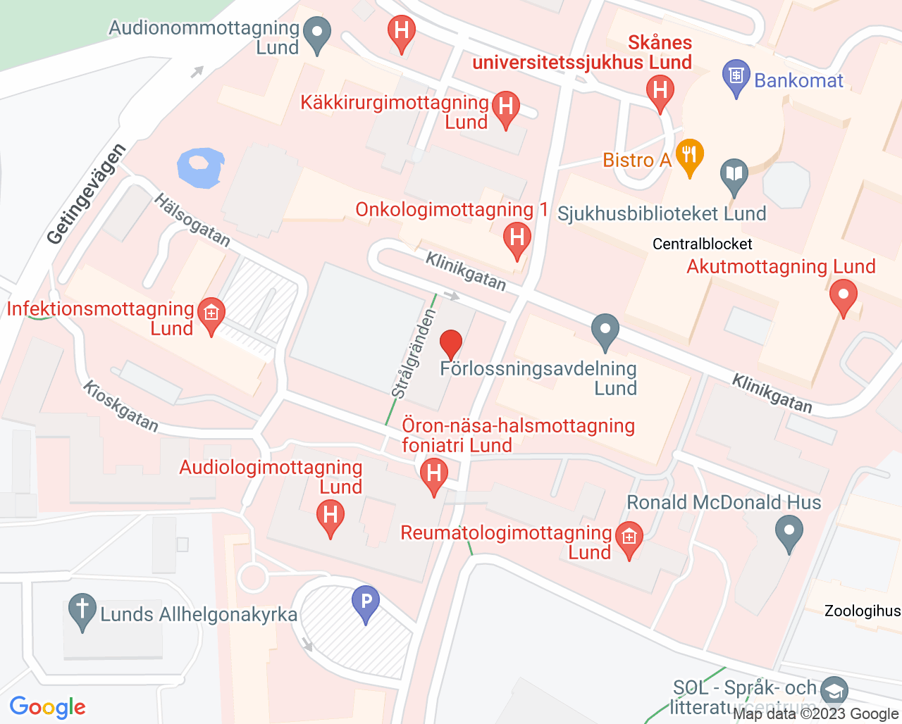 Karta till Öron- näs- och halsmottagning 1 Lund