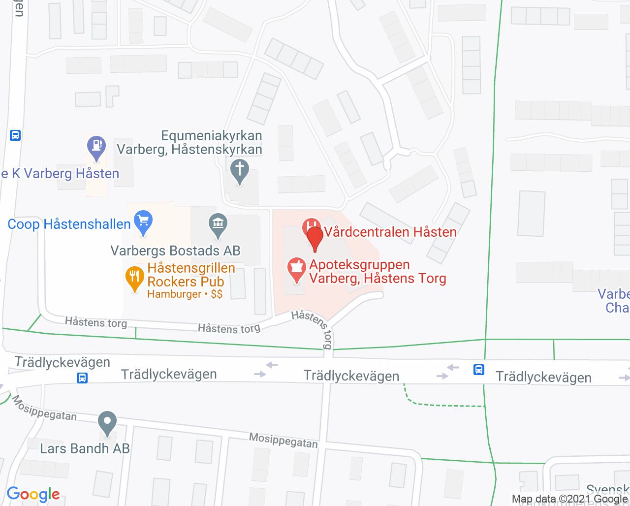 Karta till Vårdcentralen Håsten, Varberg