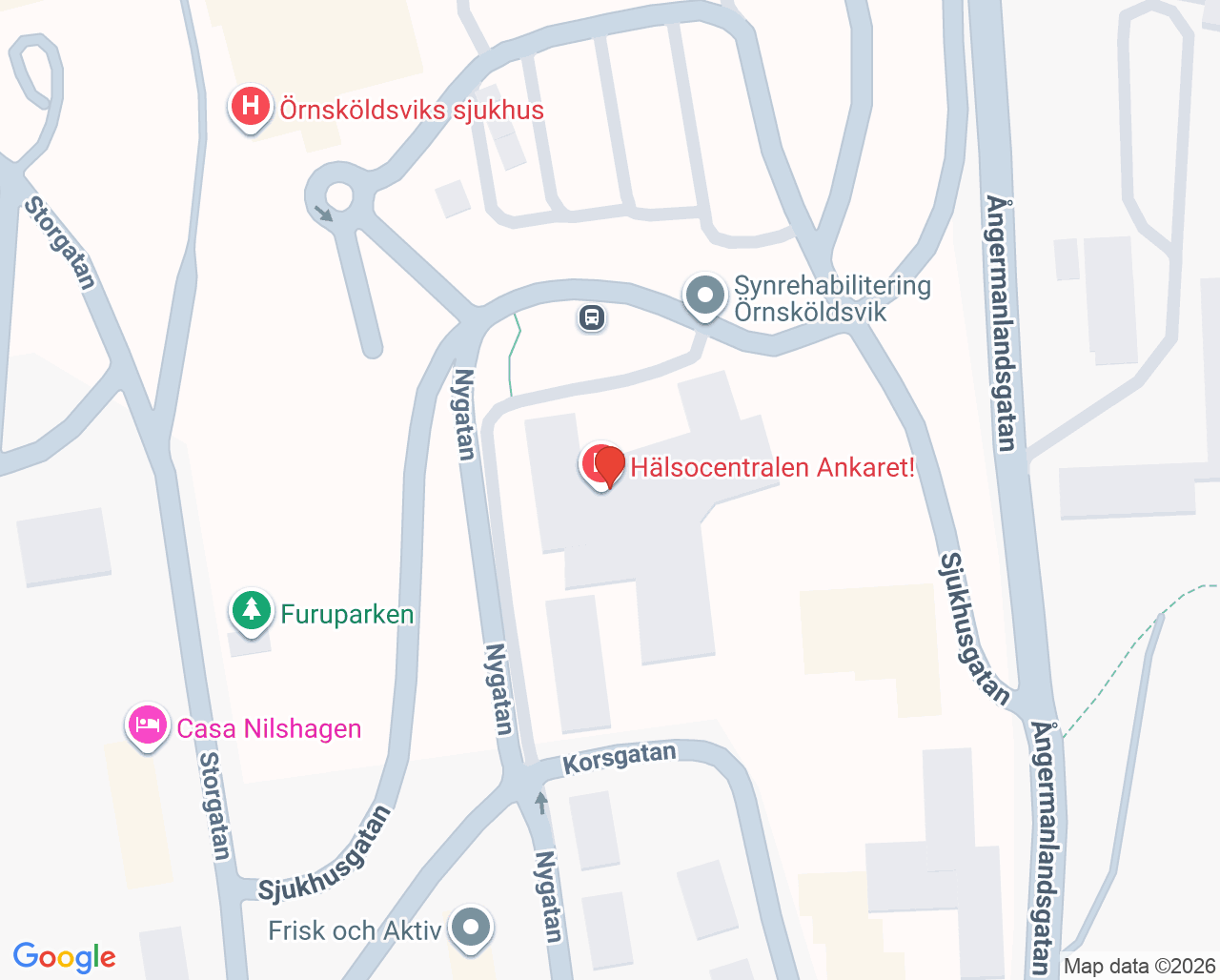 Karta till BUP mottagning Örnsköldsvik