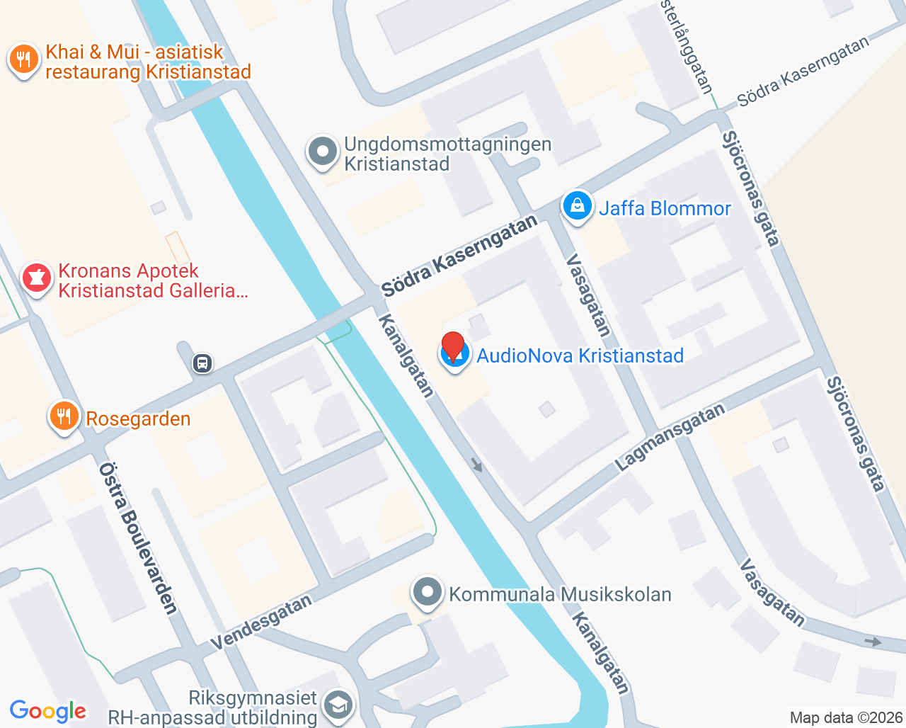 Karta till AudioNova Kristianstad