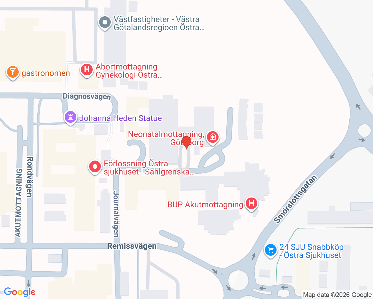 Karta till Kuratorsmottagning infektion Östra, Göteborg