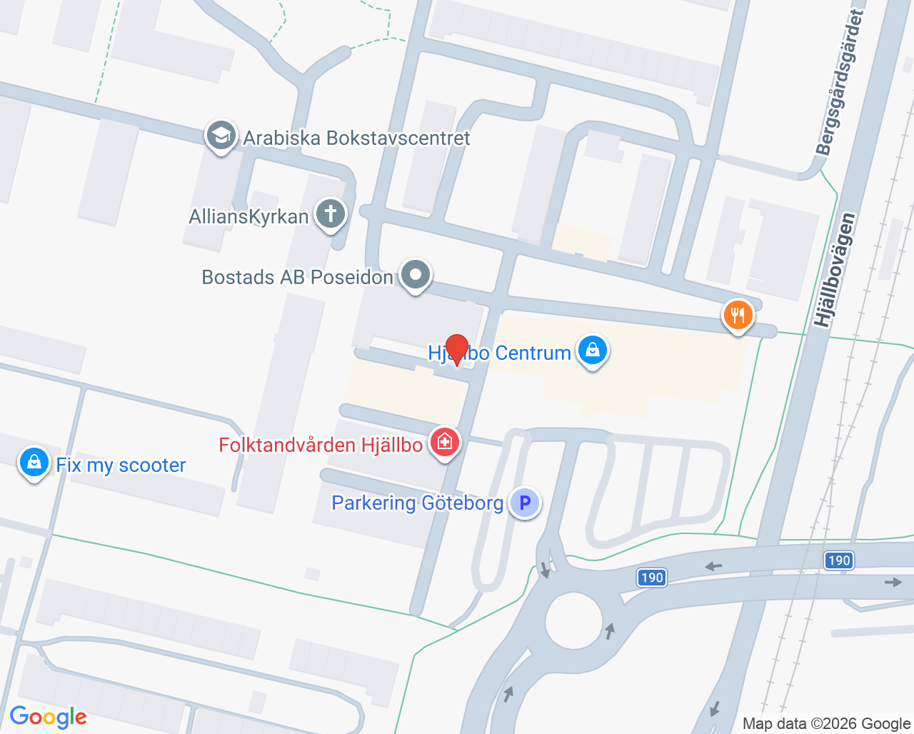 Karta till Närhälsan Hjällbo vårdcentral, Angered