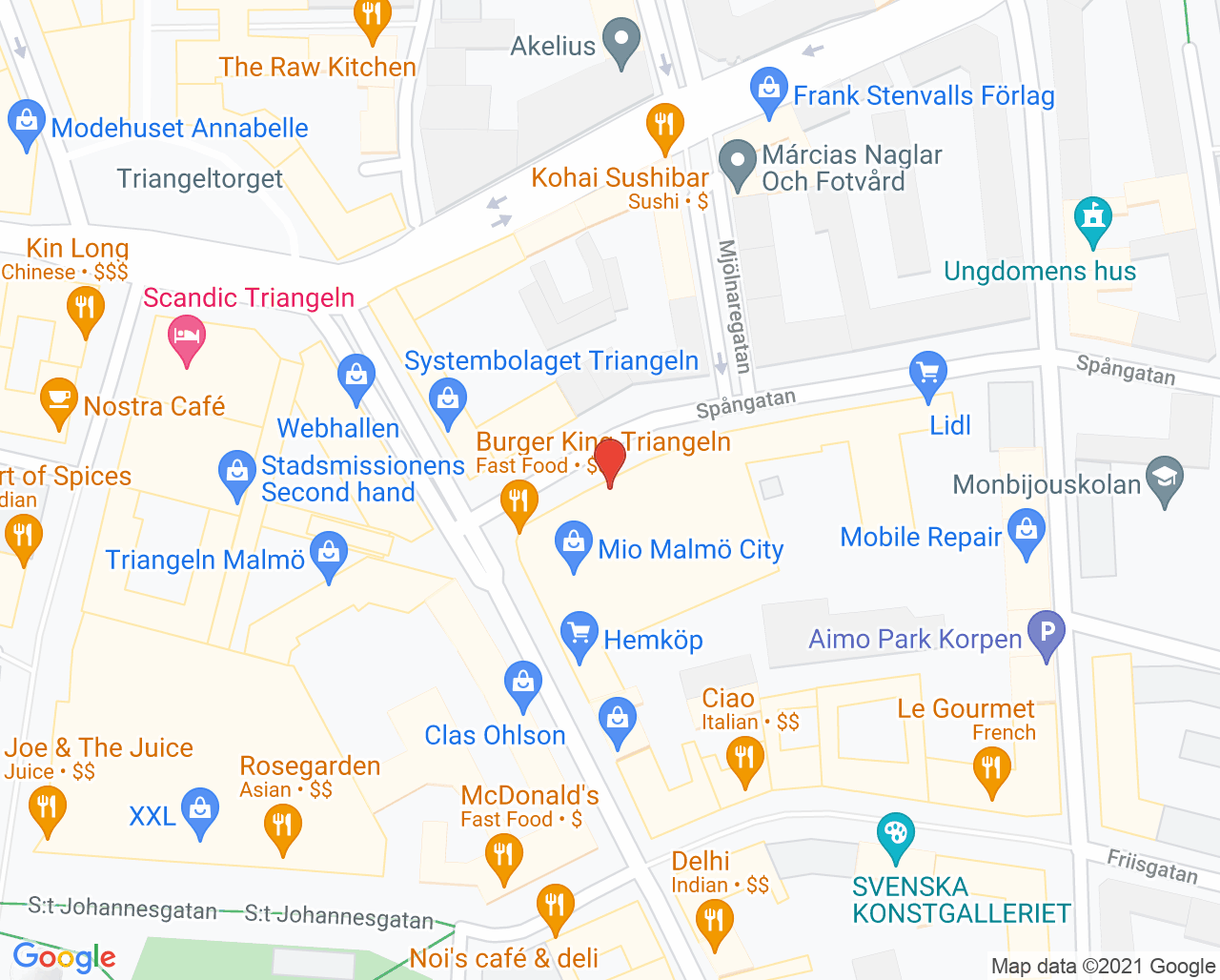 Karta till Triangeln Barnmorskemottagning Malmö