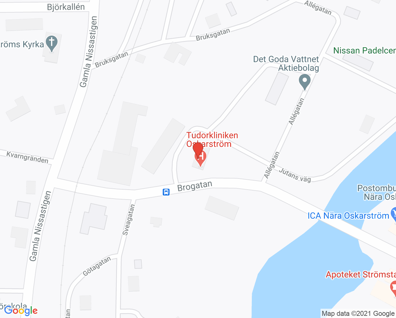 Karta till Tudorkliniken Allmänläkarmottagning Oskarström