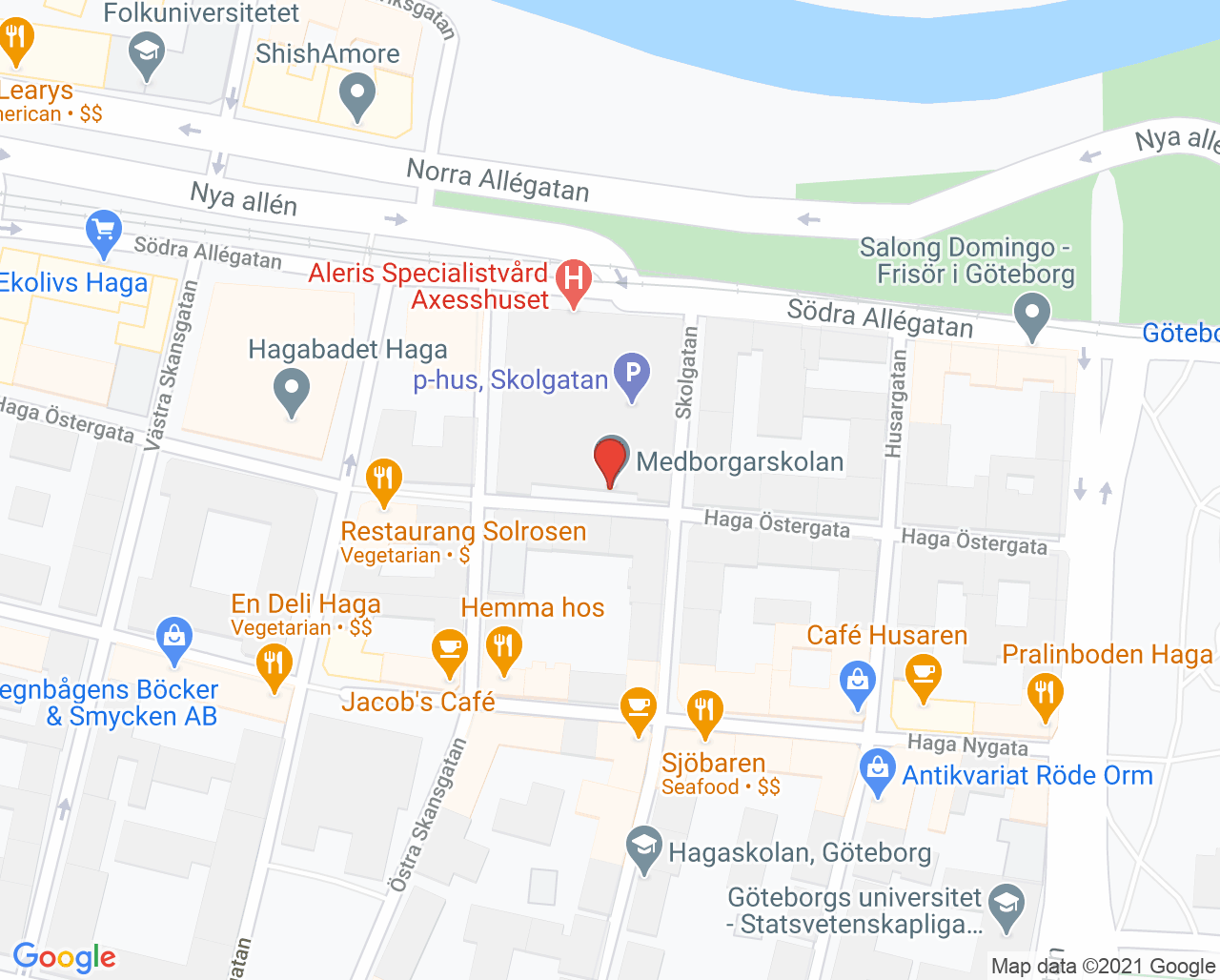 Karta till Unilabs Haga Röntgen, Göteborg