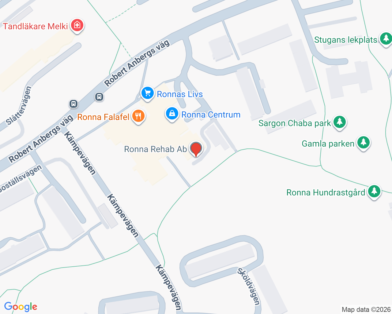 Karta till Ronna Rehab PVR, Södertälje