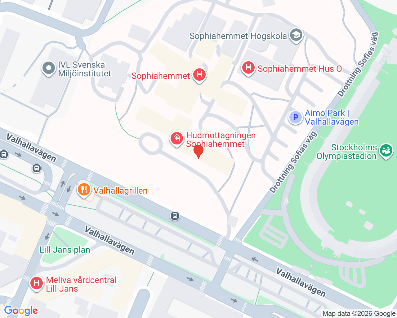 Karta till Hjärt-Lung-Allergimottagningen Sophiahemmet - Therése Lindgren, Östermalm